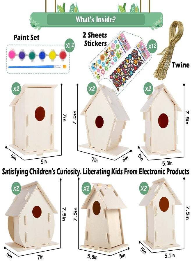 ILHSTY 12 Pack Large DIY Bird Houses Kits for Kids, Kids Craft Kits Wood Houses for DIY Crafts Class Party, 12 Birdhouse Kits with 12 Paint Strips & Paintbrushes & Stickers for Children to Build & Paint (12) - Image 3